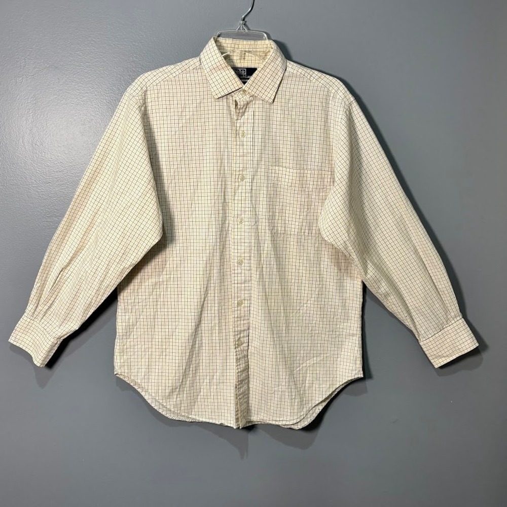 Polo Ralph Lauren Shirt Mens 15.5 32/33 Yellow Cotton Philip Check Preppy Shirt